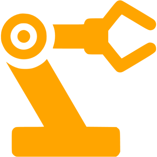 robot logo with orange eyes